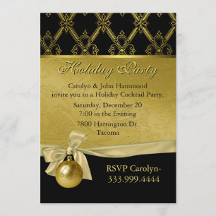 Elegant Black & Gold Tone Holiday Party Invitation