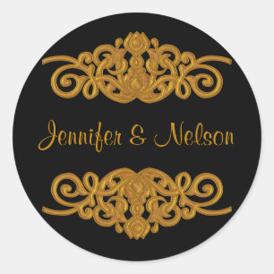 Elegant Black & Gold Tone Wedding Envelope Seal