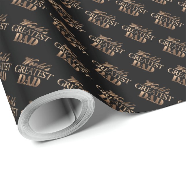 Elegant Black Gold Typography World's Greatest Dad Wrapping Paper (Roll Corner)