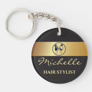 Elegant Black & Gold Unisex Hair Salon Keychain