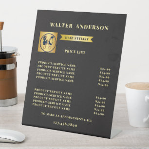 Elegant Black & Gold Unisex Hair Salon Pedestal Sign