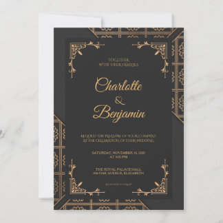 Elegant Black Gold Victorian Wedding Invitation