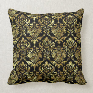 Elegant Black & Gold Vintage Floral Damasks 2d Throw Pillow