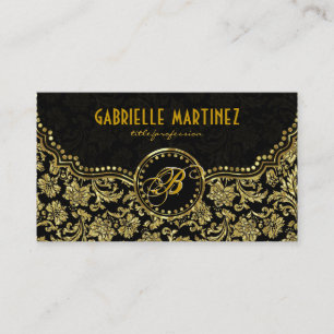 Elegant Black & Gold Vintage Floral Damasks Business Card