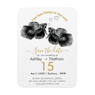 Elegant Black Gold Watercolor Fish Wedding Magnet