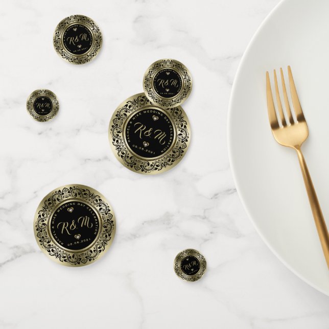Elegant Black & Gold Wedding Anniversary Confetti (Group)