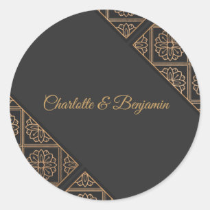 Elegant Black Gold Wedding Favour Sticker