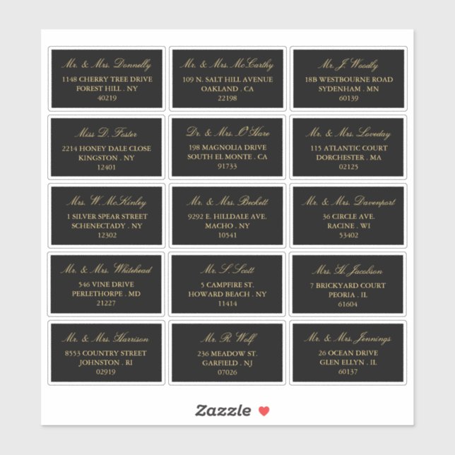 Elegant Black & Gold Wedding Individual Address (Sheet)