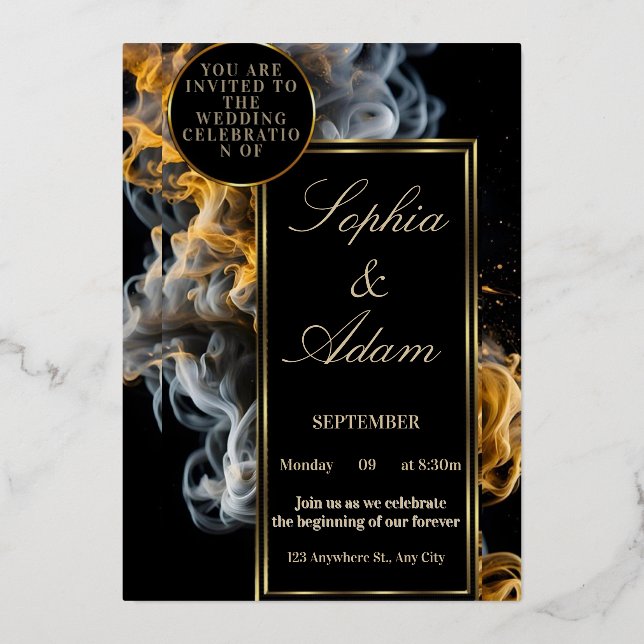 Elegant Black & Gold Wedding Invitation (Front)