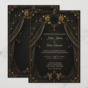 Elegant Black & Gold Wedding Invitation