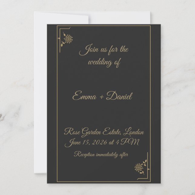 Elegant Black & Gold Wedding Invitation (Front)