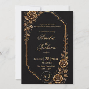 Elegant Black & Gold Wedding Invitation