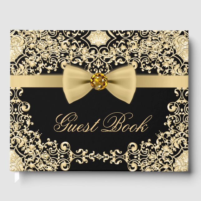 Élégant Black Gold Wedding Party Événement Livre d (Recto)