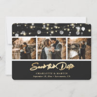 Elegant Black Gold Wedding Photo Save The Date