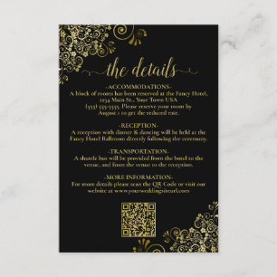 Elegant Black & Gold Wedding QR Code Details Enclosure Card