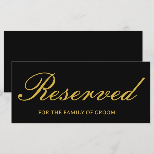 Elegant Black Gold Wedding Reserved Sign Card (Front/Back)