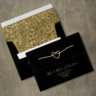 Elegant Black Gold Wedding Return Address Envelope