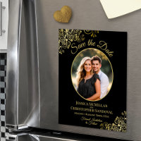 Elegant Black & Gold Wedding Save the Date Photo