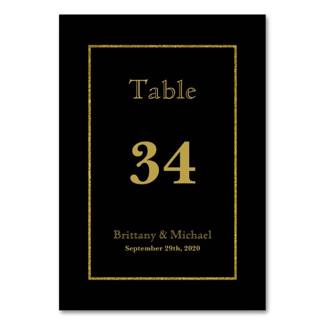 Elegant Black Gold Wedding Table Number (Front)