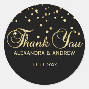 Elegant Black Gold Wedding Thank You Classic Round Sticker