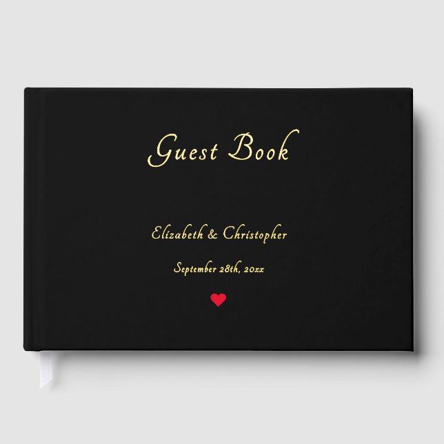 Elegant Black Gold Weddings Anniversary Keepsake Guest Book (Front)