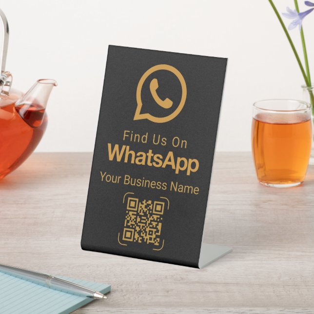 Elegant Black Gold WhatsApp QR Code Business Sign (In SItu)