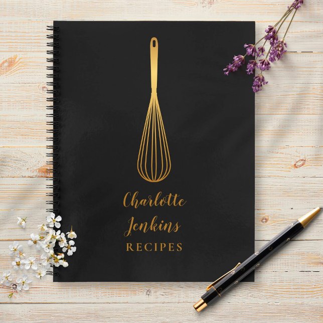 Elegant Black Gold Whisk Recipe Cookbook Script Notebook (Creator Uploaded)