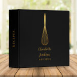 Elegant Black Gold Whisk Recipe Script Binder<br><div class="desc">An elegant recipe binder featuring a chic gold whisk on a stylish black background with your personalized name and title set in modern gold typography. Designed by Thisisnotme©</div>