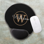 Elegant Black Gold White Script Name Monogram    Gel Mouse Pad<br><div class="desc">Elegant black gold and white script name monogram gel mouse pad. Personalize the name and monogram initial to create your own unique design. Designed by Thisisnotme©</div>