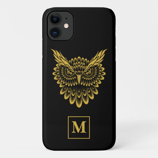 Elegant Black Gold Wise Owl Predatory Bird  Case-Mate iPhone Case (Back)