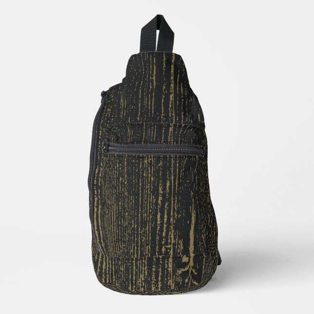 Elegant Black Gold Wood Grain Sling Bag (Front)