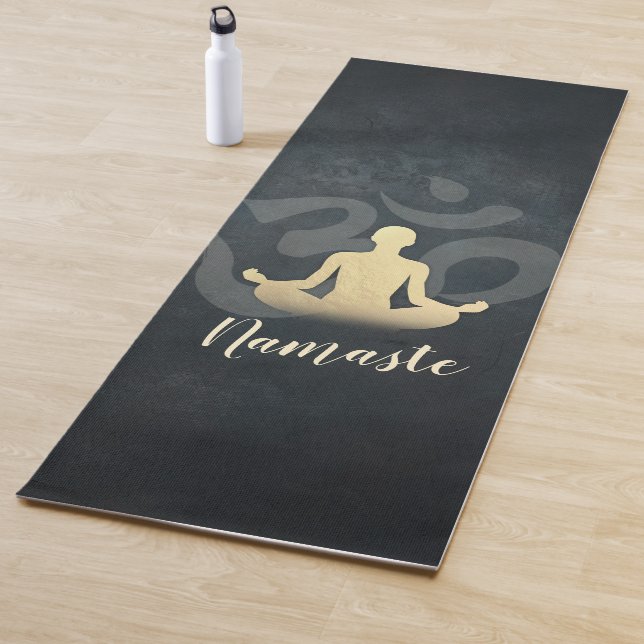 Elegant Black Gold Yoga Meditation Pose Om Symbol Yoga Mat (In Situ)
