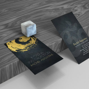 Elegant Black & Gold YOGA ZEN Symbol Brushstrokes Business Card