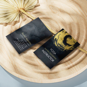 Elegant Black & Gold YOGA ZEN Symbol Brushstrokes Business Card