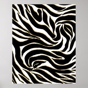 Elégant Black Gold Zebra Poster de animal blanc