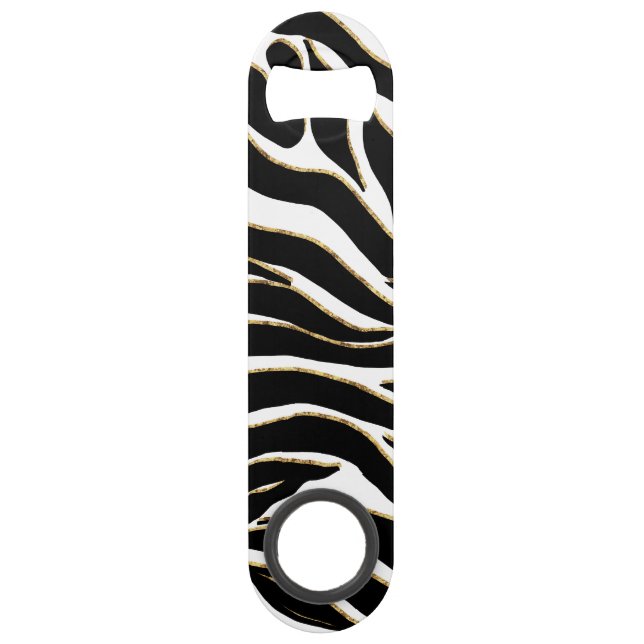 Elegant Black Gold Zebra White Animal Print Bar Key (Front)