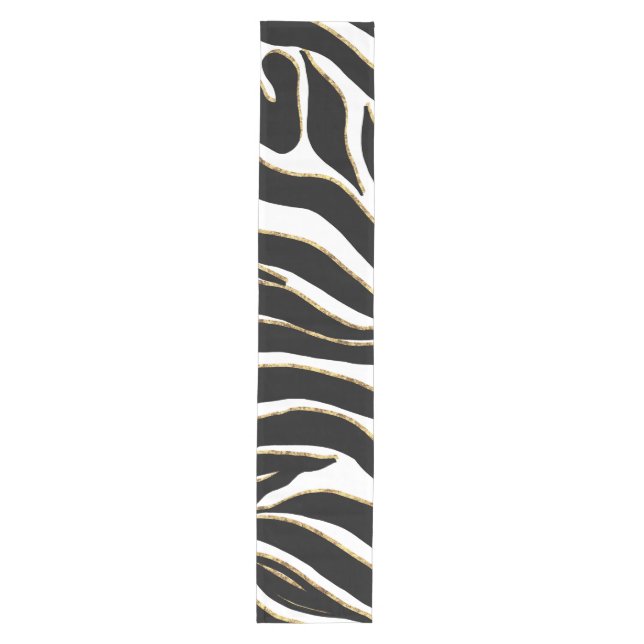 Elegant Black Gold Zebra White Animal Print Medium Table Runner (Front)