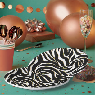 Elegant Black Gold Zebra White Animal Print Paper Plate