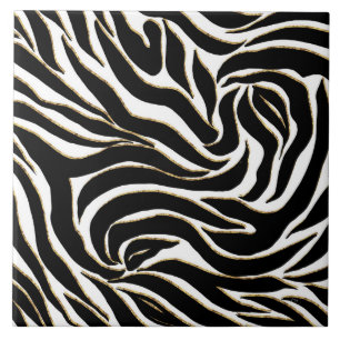 Elegant Black Gold Zebra White Animal Print Tile