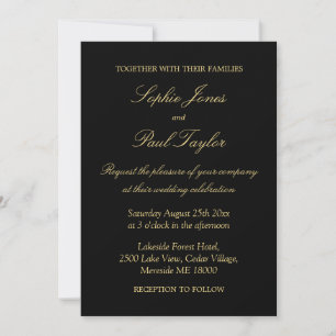 Elegant Black Golden Beige Wedding Invitation