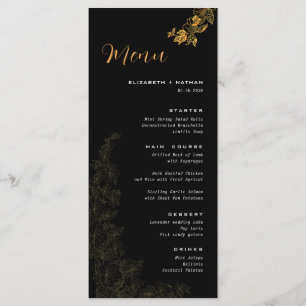 Elegant Black Golden Foliage Wedding Menu