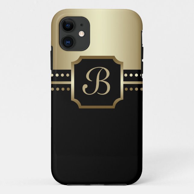 Elegant Black Golden Monogram B iPhone Case (Back)