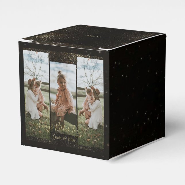 Elegant black golden Personalized Photo and Text  Favor Box (Front Side)
