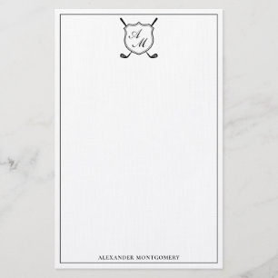 Elegant Black Golf Monogram Crest Stationery