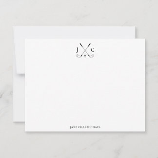 Elegant Black Golf Monogram Flat Note Card