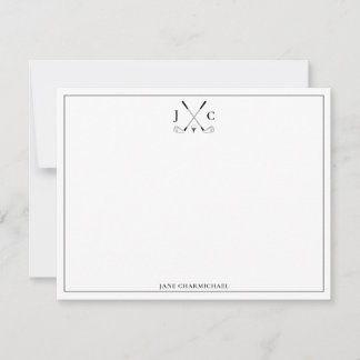 Elegant Black Golf Monogram Flat Note Card