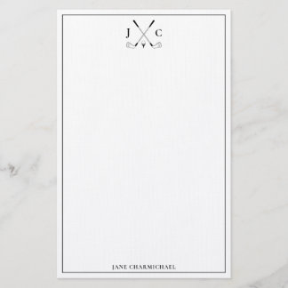 Elegant Black Golf Monogram Stationery