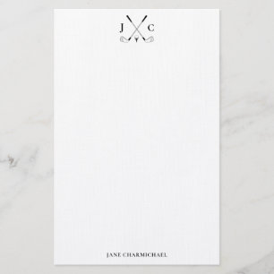 Elegant Black Golf Monogram Stationery