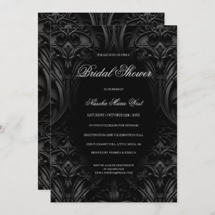 Elegant Black Gothic Damask Moody Bridal Shower Invitation