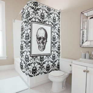 Elegant Black Gothic Damask Pattern Skull
